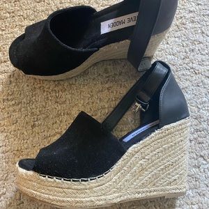 Steve Madden WOMENS WEDGE PLATFORM ESPADRILLES with black velvet fabric
